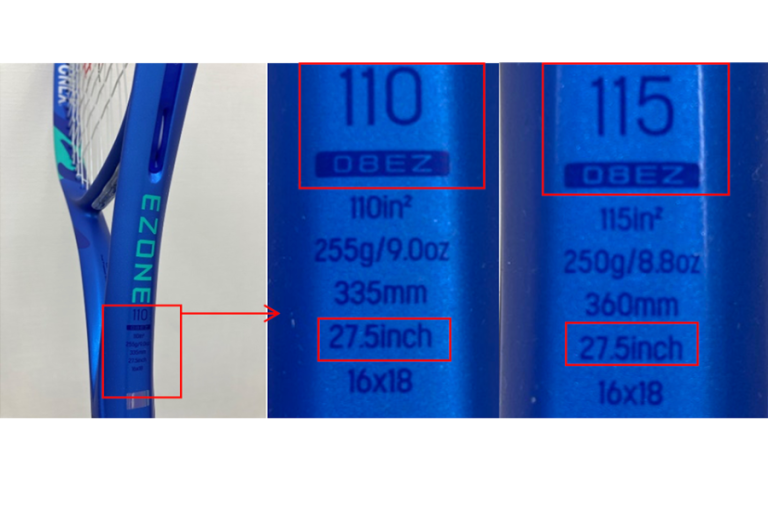 Notice Regarding Length Marking on EZONE 110 and EZONE 115 Tennis Racquets